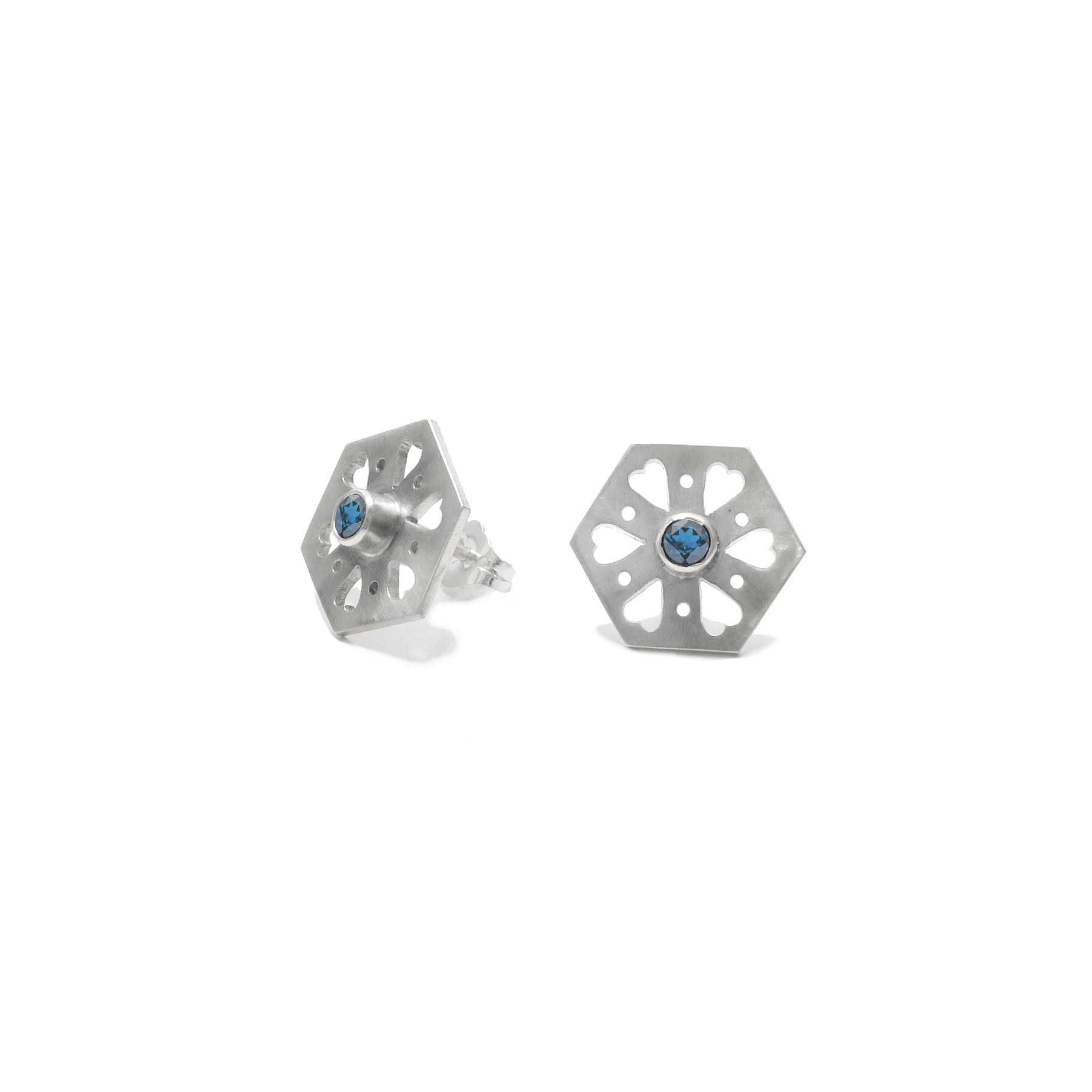 Hexagon Tile Heart Stud Earrings