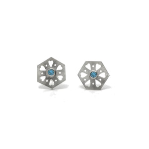 Hexagon Tile Heart Stud Earrings