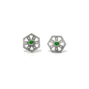 Hexagon Tile Heart Stud Earrings