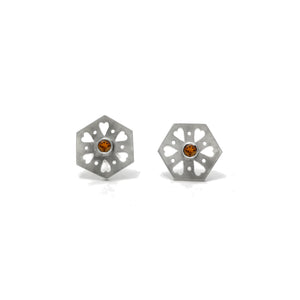 Hexagon Tile Heart Stud Earrings