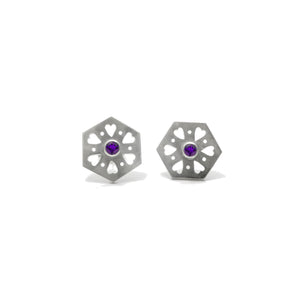 Hexagon Tile Heart Stud Earrings