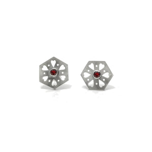 Hexagon Tile Heart Stud Earrings