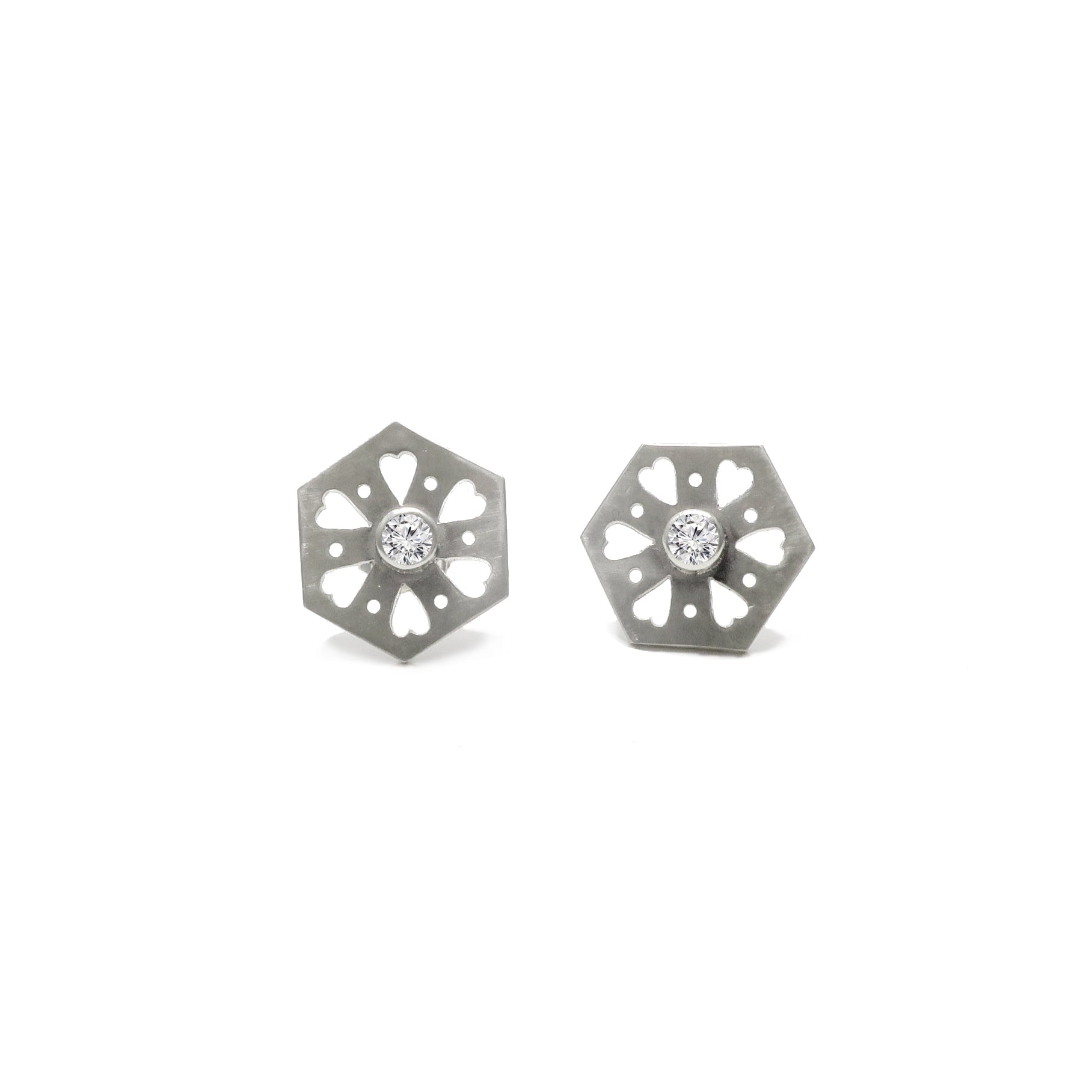 Hexagon Tile Heart Stud Earrings