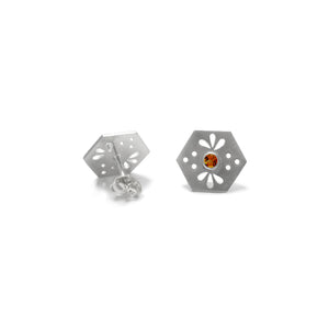 Hexagon Tile Bee Stud Earrings