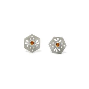 Hexagon Tile Bee Stud Earrings