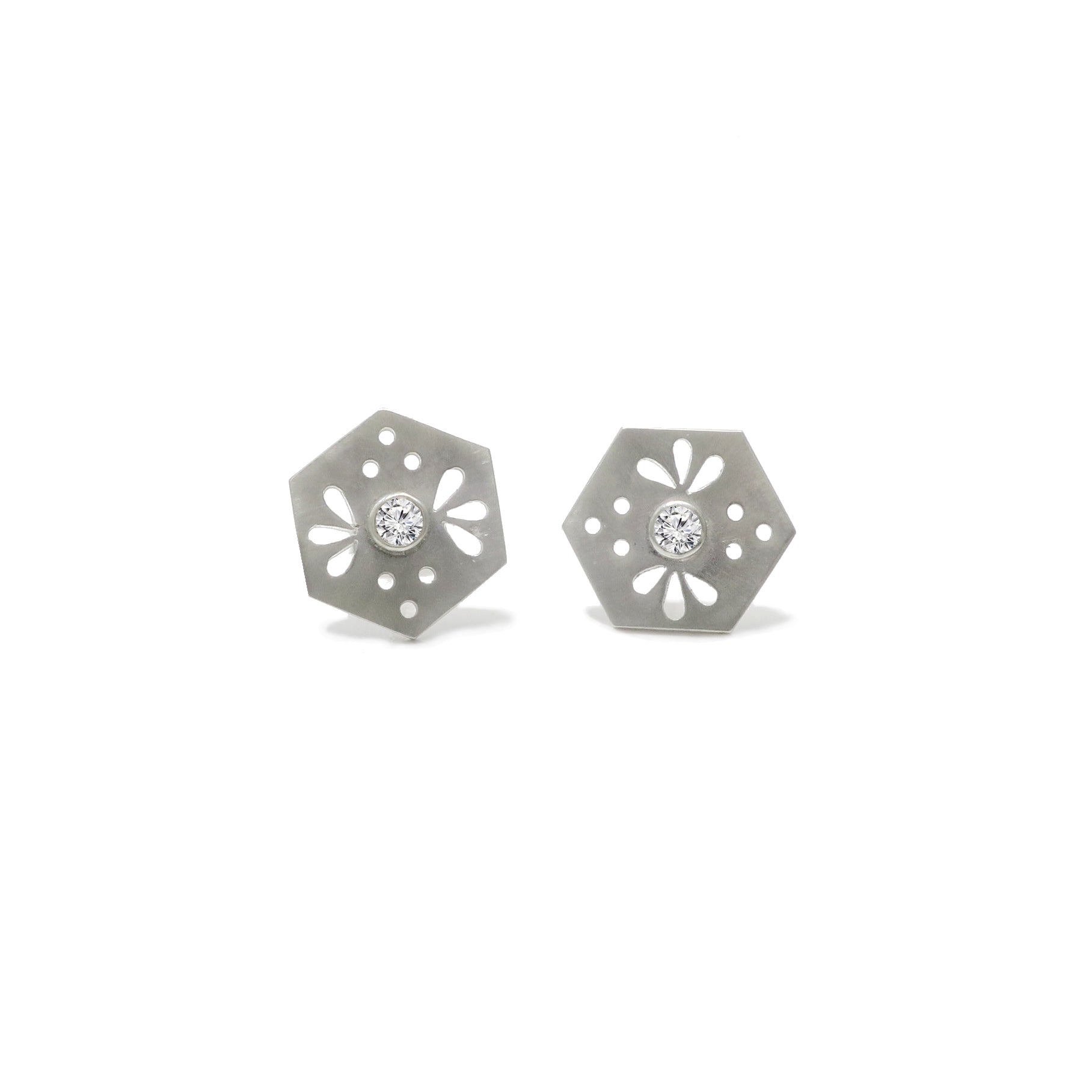 Hexagon Tile Bee Stud Earrings