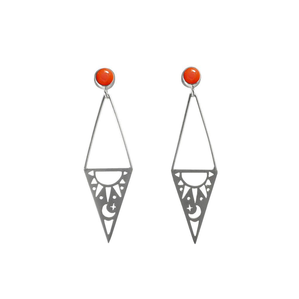 Triangle Sunshine Moonlight Post Earrings with Gem