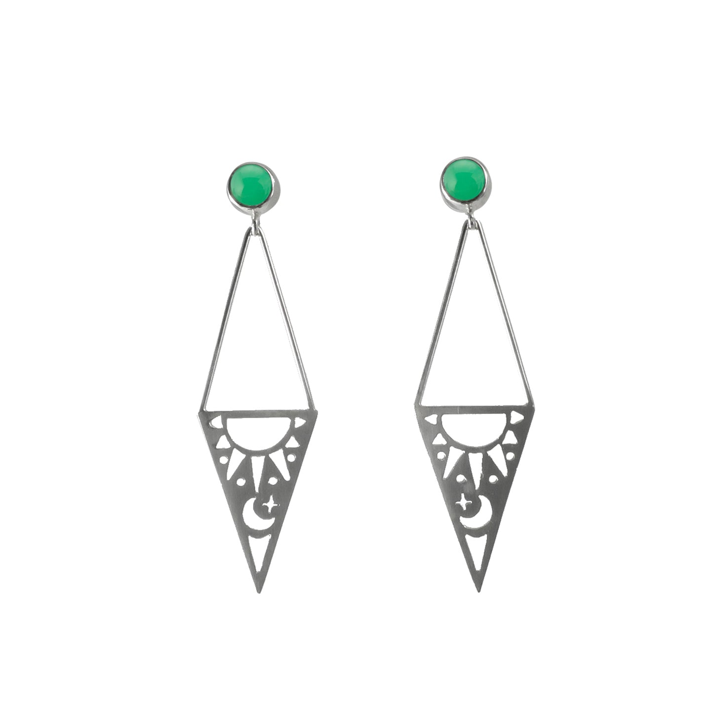 Triangle Sunshine Moonlight Post Earrings with Gem