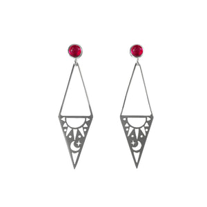Triangle Sunshine Moonlight Post Earrings with Gem