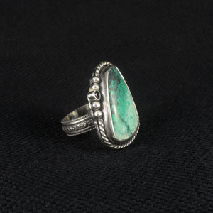 unEarthed ring with green turquoise and sapphire