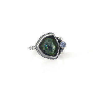 unEarthed ring with tourmaline slice and tanzanite
