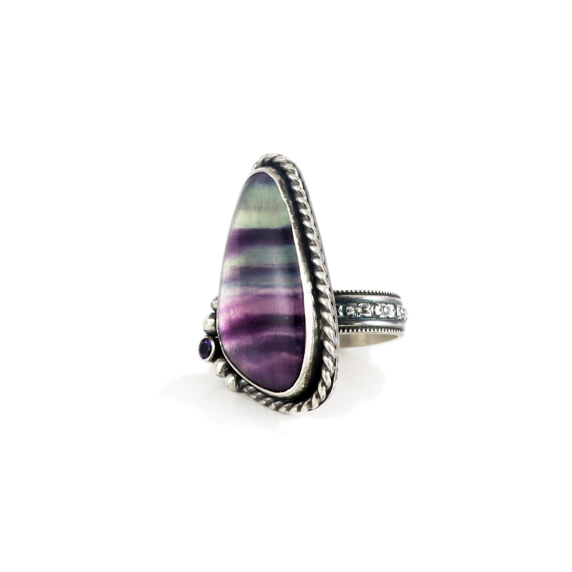 unEarthed ring with fluorite and amethyst